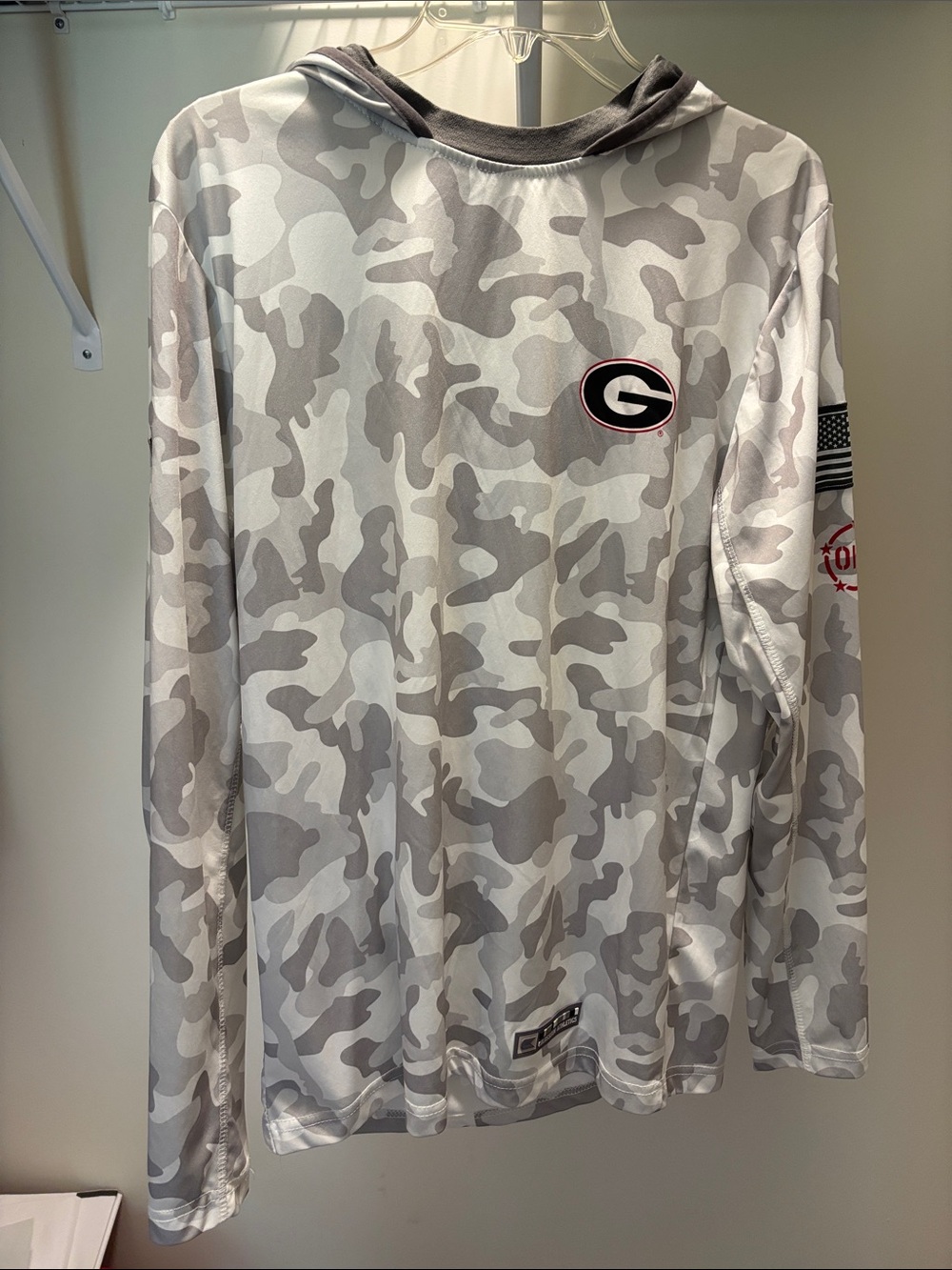 Georgia Bulldogs Camo Long Sleeve Hooded Performance Shirt - White/Gray